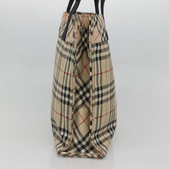 BURBERRY Nova Check Blue Label Hand Bag Nylon Beige Silver Auth 122940 - Picture 4 of 16